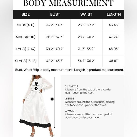 ZESICA Fall Long Sleeve Chiffon Casual Crew Neck Pleated A Line Flowy Midi Dress - Picture 12 of 12